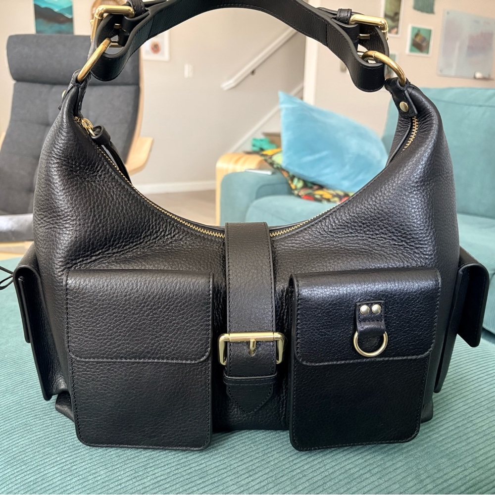 The Kooples Amelia XL Handbag (Black leather with gold hardware)